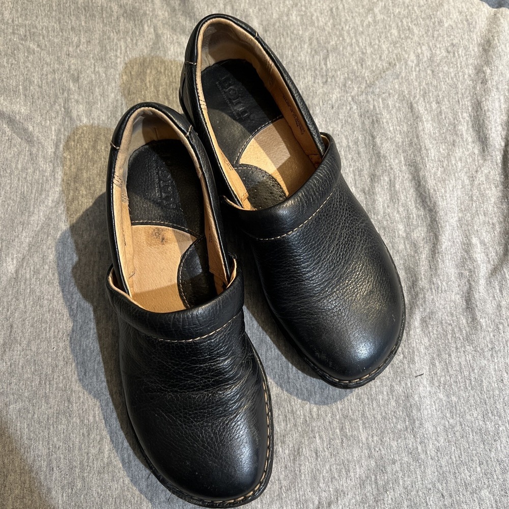 Born Pebble Leather Clog Shoes Black Women's US  8/ EU 39